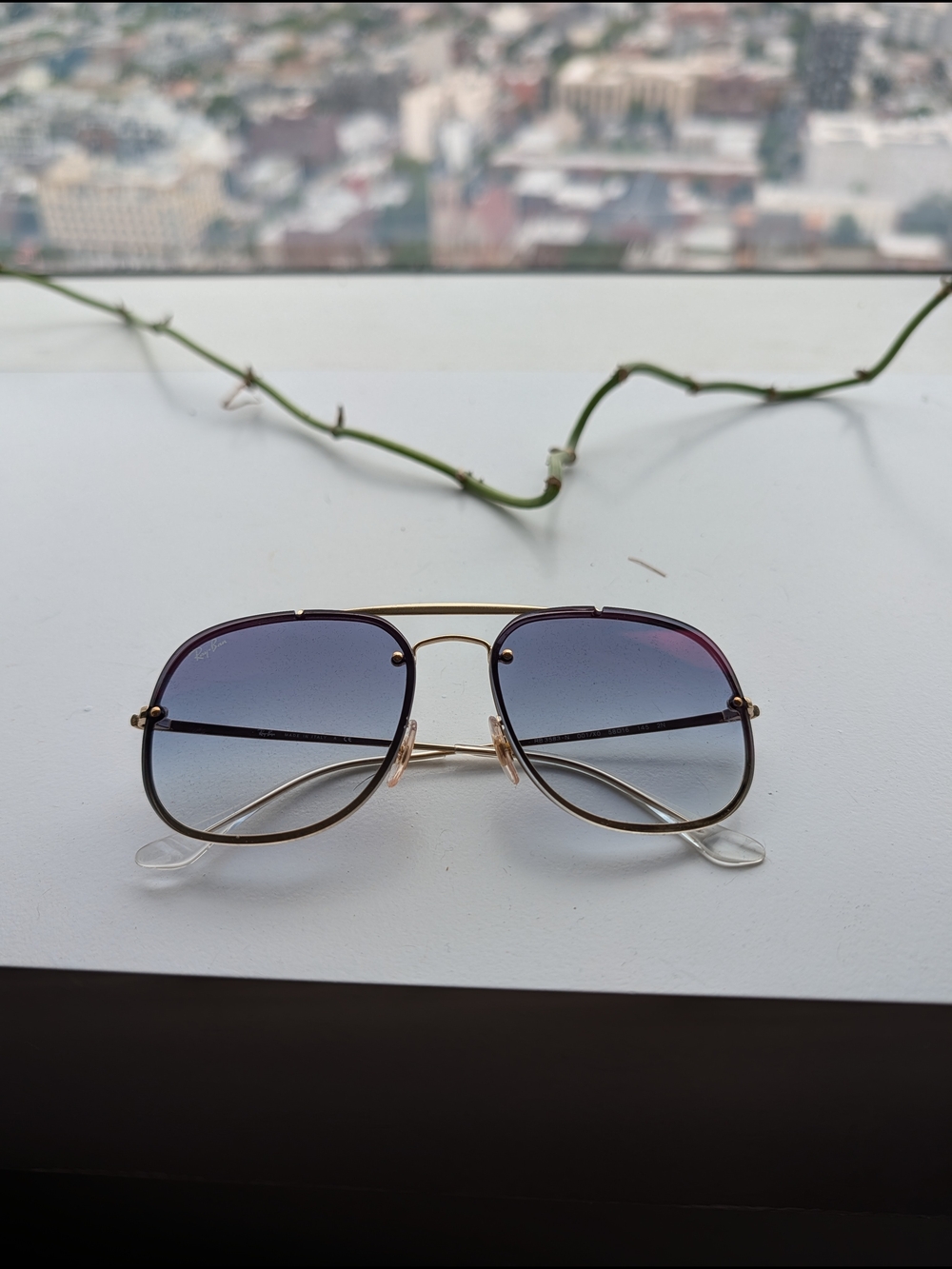 Ray-Ban Gold Frame Sunglasses with Gradient Blue Lenses - Picture 3 of 3
